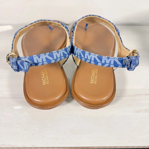 Michael Kors Plate Flat Thong Sandal Blue Denim Monogram Womens Size 8 - Picture 5 of 12